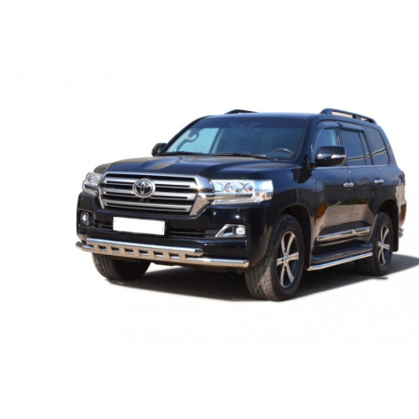 Защита порогов «Труба» (d40) для оригинальных порогов с подсветкой Toyota Land Cruiser 200 (2013-2015)(Нерж. Сталь) купить недорого с доставкой в Санкт-Петербург