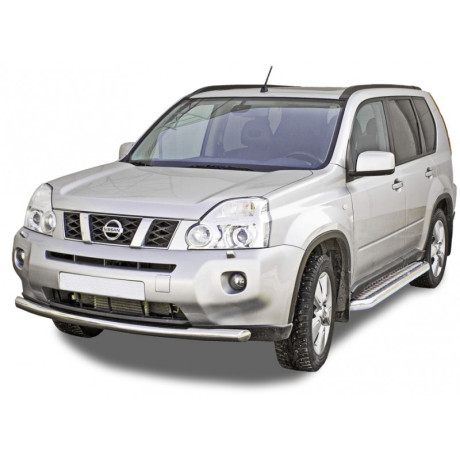 Защита порогов с алюминиевыми накладками (d63,5) для Nissan X-trail (2007-2015)(Нерж. Сталь) купить недорого с доставкой в Санкт-Петербург