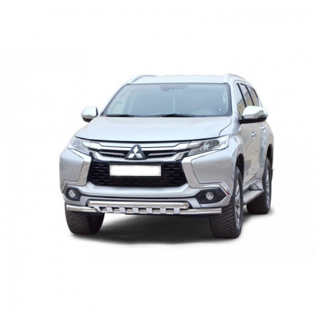 Защита переднего бампера «Труба двойная» (d63,5) для Mitsubishi Pajero Sport (2017-н.в.)(Окрашенное) купить недорого с доставкой в Санкт-Петербург