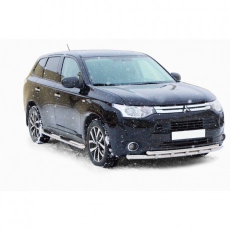 Защита порогов «Труба с проступью» (d76) для Mitsubishi Outlander (2014-2016)(Окрашенное) купить недорого с доставкой в Санкт-Петербург