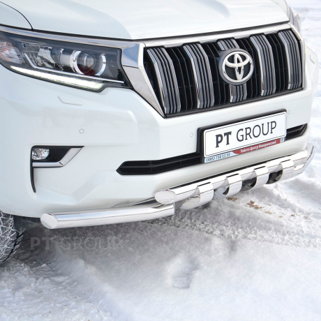 Защита переднего бампера двойная с зубьями d63/63мм (НПС) TOYOTA LAND CRUISER PRADO 150 (2017-н.в.) купить недорого с доставкой в Санкт-Петербург