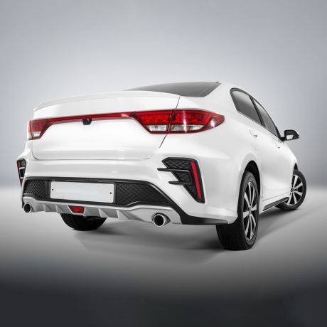 Бампер задний "ROTOR" для Kia Rio (2017-2020) под раздвоенный глушитель купить недорого с доставкой в Санкт-Петербург