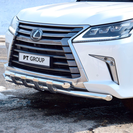Защита переднего бампера двойная с пластинами d63/63мм (НПС) LEXUS 450D (2015-н.в.) купить недорого с доставкой в Санкт-Петербург